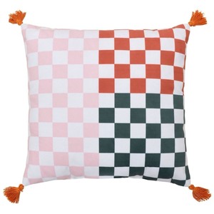lot 5127081 image: Checkerboard Decorative Pillow with Orange Tassels - Retail $10