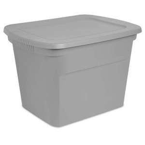 lot 5127123 image: Sterilite 18 gal Gray Storage Tote 16-18 in. H X 23-12 in. W X 18-38 in. D Stackable - Retail $10