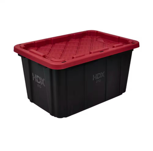 lot 5127128 image: HDX 27 Gallon Storage Tote with Red Lid - Retail $15