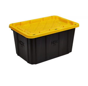 lot 5127129 image: HDX 27 Gallon Storage Tote with Yellow Lid - Retail $15