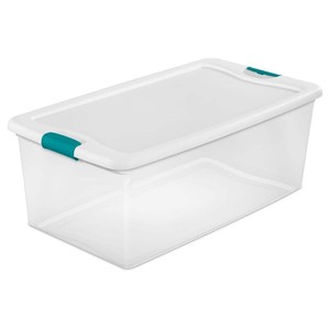 lot 5127135 image: One Sterilite 106-Quart Clear Storage Tote Box missing Latching Container Lid (missing lid) - Retail $48