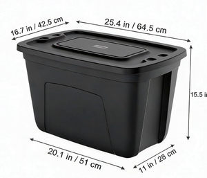 lot 5127136 image: Storage Bin without Lid- Made in USA 18-Gallon (72-Quart) 1PC Black Storage Tote without Lid, Heavy Duty Plastic Stackable Container Large Storage Box for Home and Office Organization (one without lid) Black  - Retail $5