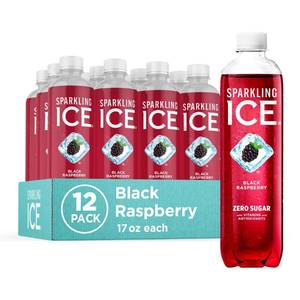 lot 1000 image: Sparkling Ice, Black Raspberry Sparkling Water, Zero Sugar Flavored Water, with Vitamins and Antioxidants, Low Calorie Beverage, 17 fl oz Bottles (Pack of 12)