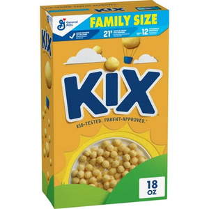 lot 1001 image: Kix Whole Grain Breakfast Cereal  Crispy Corn Cereal Puffs  Family Size  18 oz