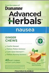 lot 1134 image: Dramamine Advanced Herbals Nausea Relief Ginger Chews 40 Count