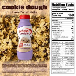 lot 1152 image: Premier Protein Shake, Cookie Dough, 30g Protein, No Added Sugar, 24 Vitamins & Minerals to Support Immune Health, 11.5 fl oz, 4 pack