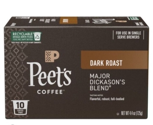 lot 1198 image: Peet s Coffee Major Dickason s Blend Premium Dark Roast Single Serve Coffee Pods  10 Count