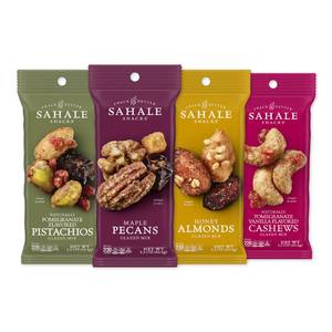 lot 1227 image: Sahale Snacks Glazed Mix Nut Blend Variety Pack, 1.5 Oz Grab & Go Bags (12 Total Packs) - Four Different Dry-Roasted Deluxe Mixed Nuts Blends Included - Non-GMO Kosher & Certified Gluten-Free Snacks
