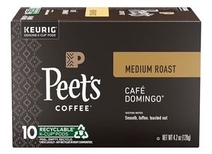 lot 1296 image: Peets Coffee, Medium Roast Keurig K-Cup Pods, 100% Arabica Coffee - Cafe Domingo 10 Count (1 Box of 10 Pods)