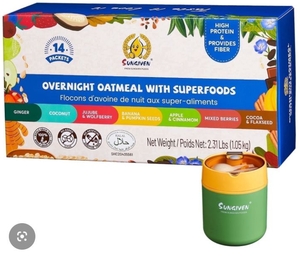 lot 1099 image: Sungiven Overnight Oatmeal Superfoods Variety Pack 14 Packets  Container