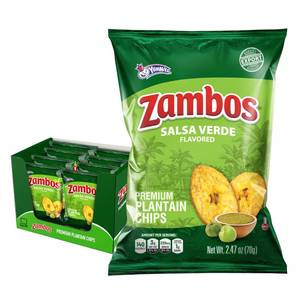 lot 1110 image: Zambos Salsa Verde Plantain Chips, 5.29 oz Crunchy Snack, Gluten Free Bold Chili Lime Flavor (Pack of 8)
