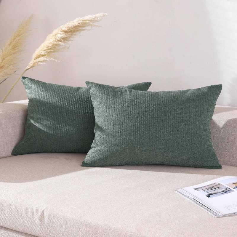 lot 1102 image: Woven Textured Decorative Throw Pillow Covers Pack of 2 Solid Linen Cushion Cases (16x24 Inch, Spruce Green) Retail $19.78
