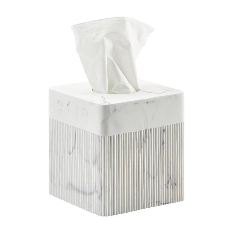 lot 1104 image: Tissue Box Cover Square Resin Tissue Holder for Home Decor, Hand Poured Marble Tissue Box Holder, 5 x 5 x 5.5 inches, White Retail $31.23