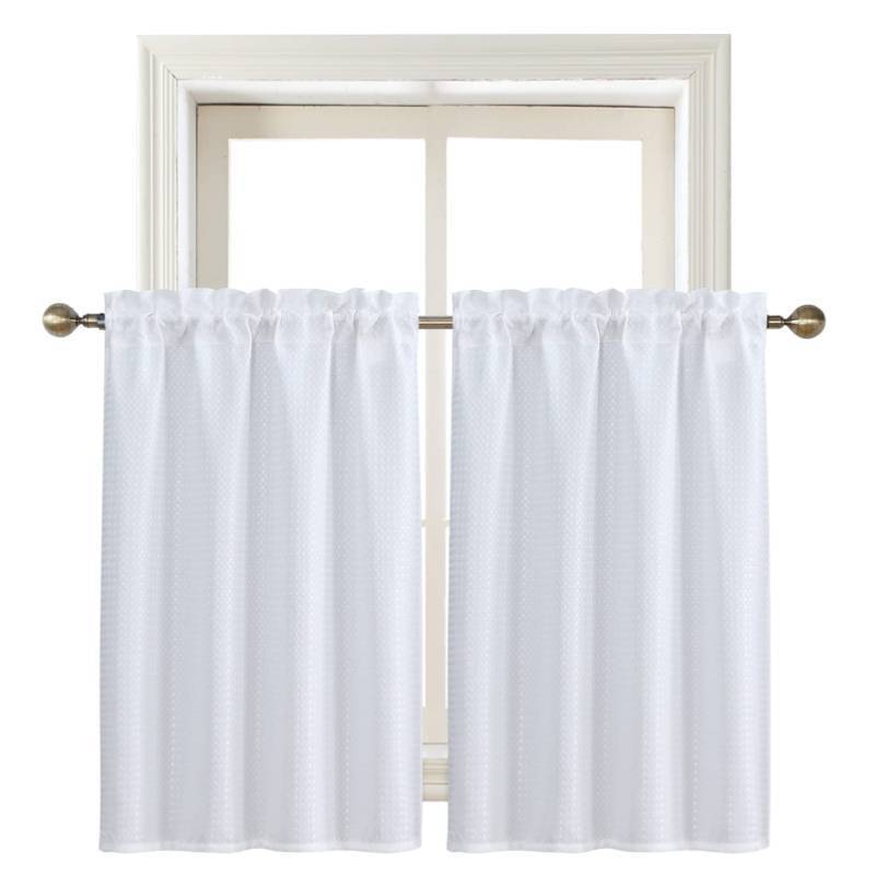 lot 1108 image: White Water Resistant Bathroom Window Half&nbspCurtain, Waffle Textured 28 W X 45 L Inches, Set of 2 Retail $17.27