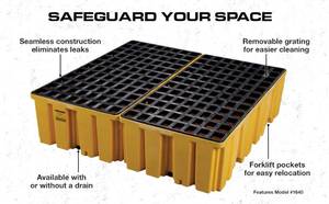 Eagle High Capacity 4 Drum Spill Containment Pallet with Forklift Pockets, 52.5\"x51\"x13.75\", 132 Gallon Sump, 8,000 lbs. Load Capacity Secondary Containment Pallet, Made in USA, Yellow, 1640ND - Retail: $800