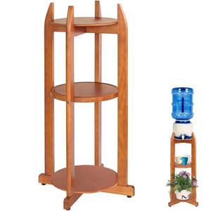lot 1142 image: Natural Solid Wood Water Dispenser Stand (32.8Hight-11.2Wide) Ceramic Water Dispenser Floor Stand, 5 Gallon Water Jug Stand with 3 Round Shelfs Included for 1-5 Gallon Water BottlesCrocksWater Jug - Retail $54