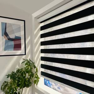 lot 1180 image: ShadesU Cordless Zebra Blinds �� Light Filtering Dual-Layer Window Shades for Privacy (Black Color) (Maximum Height 72) (Width 72) - Retail $130