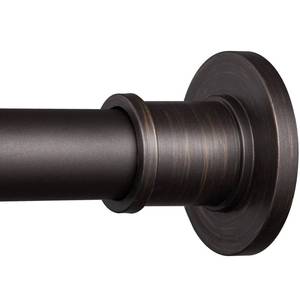lot 1266 image: BRIOFOX Industrial Shower Curtain Rod - Never Rust Non-Slip 43-72 Inch Stainless Steel, Bronze, Painted-gold Finial - Retail $30