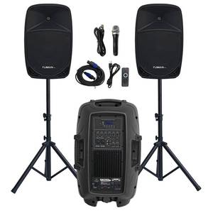 lot 1003 image: 12inch PA Speaker System, 1000W High Powered Bluetooth Compatible Active  Passive Pair Outdoor Sound Speakers, Outdoor Karaoke Machine��FM Radio, Remote Control, 2 Speaker Stand, Supports SD CardUSB - Retail $300