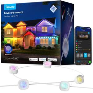 lot 1005 image: Govee Permanent Outdoor Lights Pro, 100ft with 60 RGBIC LED Lights for Daily and Accent Lighting, 75 Scene Modes for Outdoor Decor, IP67 Waterproof, Works with Alexa, Google Assistant, Matter, White - Retail $440