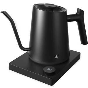 lot 1011 image: Greater Goods Electric Gooseneck Kettle, 1200W Stainless Steel with Precision Temperature Control, Fast Boil, BPA-Free, Ideal for Pour Over Coffee and Tea, 0.8L (Onyx Black) - Retail $78