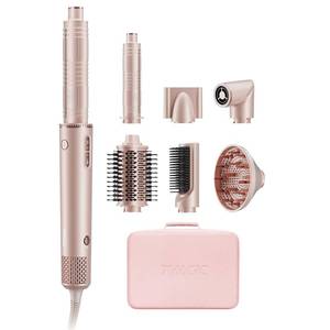 lot 1012 image: 7MAGIC 7 in 1 Hair Styler & Hair Dryer Brush, Negative Ionic Hot Air Styler, 120 Volts, 1400W Powerful Blow Dryer Brush & Multi-Style for Straight, Wavy, Curly, and Coily Hair, Travel Case, Pink - Retail $110