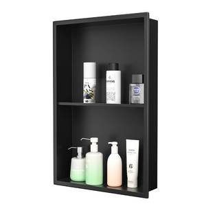 lot 1015 image: Bernkot Stainless Steel Shower Niche 24�14 Matte Black with Shelf No Tiled Needed Niche Shower for Bathroom Wall Recessed Shower Box for Bathroom Storage - Retail $115