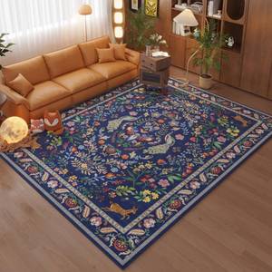 lot 1035 image: Rugcomf Living Room Rug 5x7 Rug Machine Washable Area Rug Floral Non-Slip Low Pile Large Rugs for Living Room, Bedroom, Farmhouse, Dining Room, Kids Playroom(Blue) - Retail $55