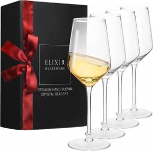 lot 1036 image: ELIXIR GLASSWARE Wine Glasses Set of 4-13 oz - Red, White Wine Glasses, Hand Blown Crystal - Long Stem Glasses - Housewarming Gifts for Women and Men, Wine Gifts - Retail $19