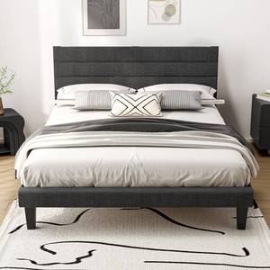lot 1047 image: VINGLI Full Bed Frame with Headboard,Upholstered Platform Bed with Adjustable Headboard,Heavy Duty Slats Support,Mid Century Modern,Noise Free, No Box Spring Needed, Dark Gray - Retail $90