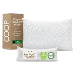 lot 1051 image: Coop Home Goods Original Adjustable Pillow, King Size Bed Pillows for Sleeping, Cross Cut Memory Foam Pillows - Medium Firm Back, Stomach and Side Sleeper Pillow, CertiPUR-USGREENGUARD Gold - Retail $99
