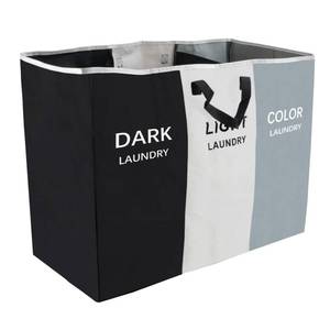 lot 1052 image: 168L Laundry Hamper, Large Blanket Storage Basket Sorter 3 Section Bag Organizer for Dirty Clothes - Toys - Towel,15 X 23 X 28 inch Heavy Duty Laundry Cart Baskets (Black and white gray bag) - Retail $16