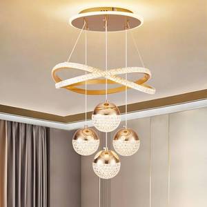lot 1055 image: Modern Gold LED Chandeliers, 3-Color Dimmable Pendant Light for Kitchen Island, Dining Room, Living Room, Contemporary Hanging Ceiling Light, Adjustable Height, Perfect for Modern Home Decor. - Retail $120
