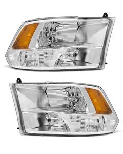 lot 1062 image: ADCARLIGHTS compatible with Dodge 09-18 Ram 150010-18 Ram 2500 3500 Headlamp for 2009-2018 Ram Headlight Assembly Chrome Housing Amber Driver and Passenger(Only fit Quad Beam)��WO Bulbs�� - Retail $91