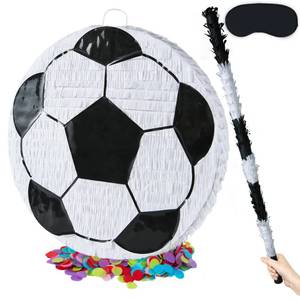 lot 1064 image: PCFING 18 Inch Soccer Pi�ata with 30 Inch Pi�ata Stick Blindfold Confetti for Boys Girls Adults Birthday Party Game Decorations, Anniversary Celebration, Fiesta - Retail $39