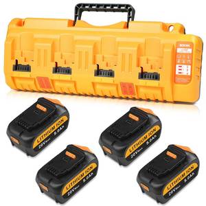 lot 1068 image: TOMAPEX Upgraded 4Pack 20v Max Battery with USB Replacement for Dewalt 5.0Ah Battery with DCB104 Battery Charger Station - Retail $142