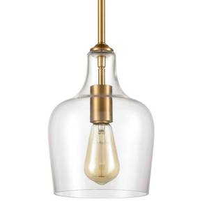 lot 1070 image: JEENKAE Modern Brass Glass Kitchen Pendant Lighting Rod-Hung Gold Pendant Light, 1-Light-1 - Retail $92