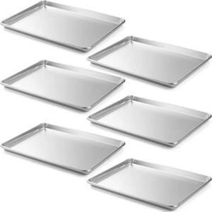 lot 1072 image: CURTA 6 Pack Aluminum Sheet Pan, NSF Listed Half Size 18 x 13 inch Commercial Bakery Cake Bun Pan, Baking Tray - Retail $60