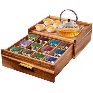 lot 1076 image: NANXITU Acacia Wood Tea Holder Organizer,Tea Box Organizer Storage Box,Tea Caddy for Tea Bags Organizer Drawer,with12 Compartments Multi-Functional Tea Station Chest for Countertop - Retail $45