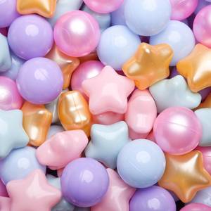 lot 1077 image: TRENDPLAY Star Ball Pit Balls 200 for Toddlers - Purple Ball Pit Ball Shapes for Boys Girls Fun, Birthday Party, Christmas Decoration, Pearl Mermaid Colors - Retail $38
