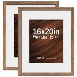 lot 1079 image: VCK 16x20 Picture Frame 2 Pack - Walnut, High-End Wood Poster Frames with Tempered Glass, Display 11x14 Photo with Mat or 16x20 without Mat, Art Gallery-Quality, Wall Hanging, Walnut - Retail $45