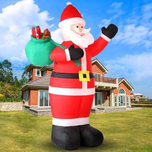 lot 1124 image: 12FT Giant Christmas Inflatables Outdoor Decorations - LED Lighted Blow Up Santa Claus with Gift for Yard, Garden & Lawn - Inflatable Santa with Rotating Lights for Holiday Xmas Party Decor - Retail $70
