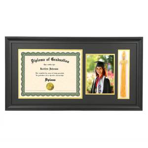 lot 1127 image: LTYHHK 11x22 Diploma Frame Solid Wood with Tassel Holder for 8.5x11 DocumentCertificate & 5x7 Photo, Certificate Frame 8.5x11 Diploma Frames Tassel Shadow Box (LK1122BG) - Retail $30