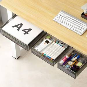 lot 1134 image: SVNNELP Under Desk Table Drawer Storage Organizer,3 Pack Large & Medium & Small Slide Out Desk Drawers - Hidden Desktop Organizer,Attachable Pencil Storage Tray Under Table(SML) - Retail $31