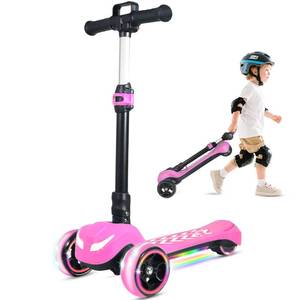 lot 1135 image: Electric Scooter for Kids Ages 3-12, Full Body Lights Up, Wide Deck, 3 Adjustable Heights, 5MPH Safe Speed, 90min Riding, Foldable 3 Wheel Electric Scooter for Kids Boys Girls(LCD ScreenPull Handle) - Retail $160