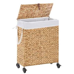 lot 1140 image: Rolling Laundry Hamper with Lid and Wheels, Slim Laundry Basket with Removable Liner Bag & 2 Mesh Bags, Handwoven Water Hyacinth Clothes Hamper for Bedroom Bathroom (Natural, 88L) - Retail $60