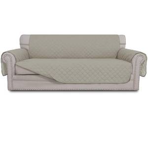 lot 1148 image: Easy-Going Reversible Couch Cover for 3 Cushion Couch Sofa Cover for Dogs Water Resistant Furniture Protector Cover with Foam Sticks Elastic Straps for Pet Cat (Sofa, BeigeBeige) - Retail $37