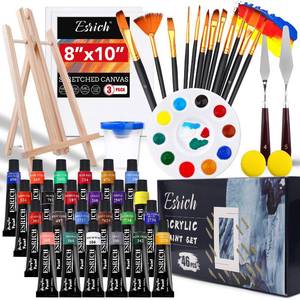 lot 1149 image: ESRICH Acrylic Paint Set,46 Piece Professional Painting Supplies with Paint Brushes, Acrylic Paints, Easel, Canvases, Palette, Paint Knives, Brush Cup and Art Sponges for Hobbyists and Beginners - Retail $25