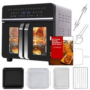 24Qt Large Air Fryer Toaster Oven Combo - Double Door Airfryer, 15 Cooking Function Touchscreen Dual Zone Independent Control Electric Oven, Stainless Steel Air Fryers Oven w 13 Accessories & Cookbook - Retail: $350
