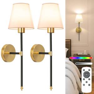 lot 1161 image: NIORSUN 19.9 inch Battery Operated Wall Sconce Set of 2,Black-Gold Rechargeable Wall Lights with 5200mAh Dimmable Detachable Bulbs and Remote,10 Colors Wireless Sconces for Bedroom Living Room Hallway - Retail $70